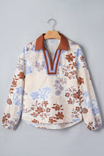 Load image into Gallery viewer, White Floral Print Colorblock Blouse