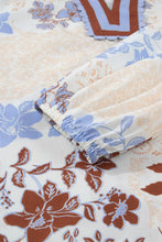 Load image into Gallery viewer, White Floral Print Colorblock Blouse