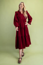 Load image into Gallery viewer, Burgundy Tiered Dress
