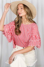 Load image into Gallery viewer, Gingham Ruffle Sleeve Top