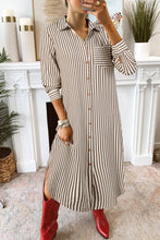 Load image into Gallery viewer, Brown Stripe Midi Shirt Dress