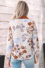 Load image into Gallery viewer, White Floral Print Colorblock Blouse