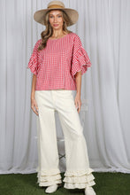 Load image into Gallery viewer, Gingham Ruffle Sleeve Top