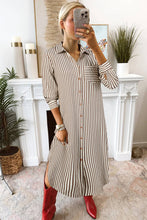 Load image into Gallery viewer, Brown Stripe Midi Shirt Dress