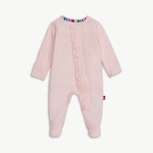 Load image into Gallery viewer, PIN DOT PINK RUFFLE PLACKET FOOTIE