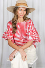 Load image into Gallery viewer, Gingham Ruffle Sleeve Top