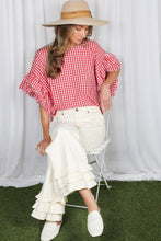 Load image into Gallery viewer, Gingham Ruffle Sleeve Top