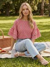 Load image into Gallery viewer, Gingham Ruffle Sleeve Top