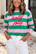 Load image into Gallery viewer, Holly Jolly Embroidered Stripe Sweatshirt