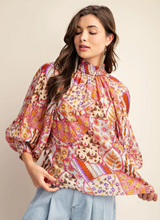 Load image into Gallery viewer, Patchwork High-Neck Blouse