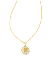 Load image into Gallery viewer, Kendra Scott Gold Letter Disc Pendant In Iridescent Abalone