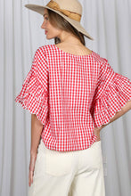 Load image into Gallery viewer, Gingham Ruffle Sleeve Top
