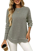 Load image into Gallery viewer, Waffle Knit Striped Long Sleeve Top
