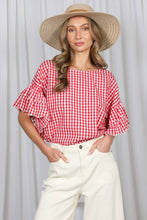 Load image into Gallery viewer, Gingham Ruffle Sleeve Top
