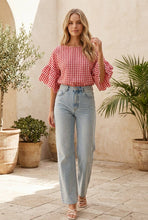 Load image into Gallery viewer, Gingham Ruffle Sleeve Top
