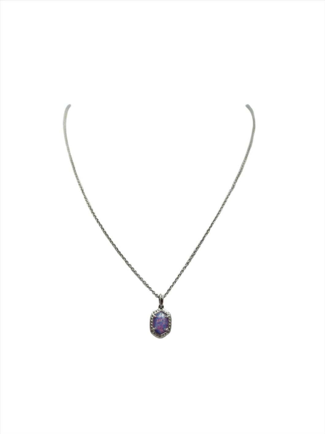 Kendra Scott Daphne Framed Pendant Necklace Silver Lilac Opal