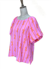 Load image into Gallery viewer, Bubble Sleeve Pink Printed Top

