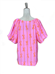 Bubble Sleeve Pink Printed Top
