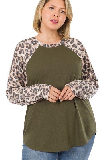 Curvy Leopard Sleeve Top