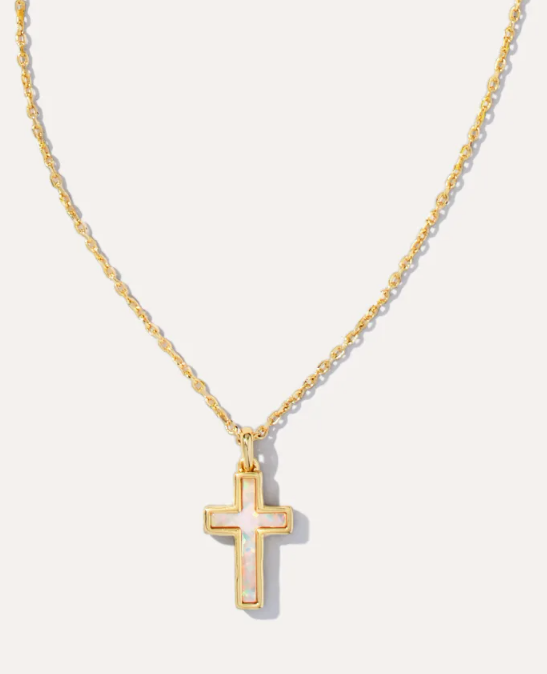 Kendra Scott Cross Pendant Necklace in White Opal