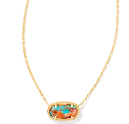 Kendra Scott Gold Elisa Necklace in Bronze Veined Turquoise Red Oyster