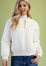 Load image into Gallery viewer, Ivory Quilted Bomber Jacket
