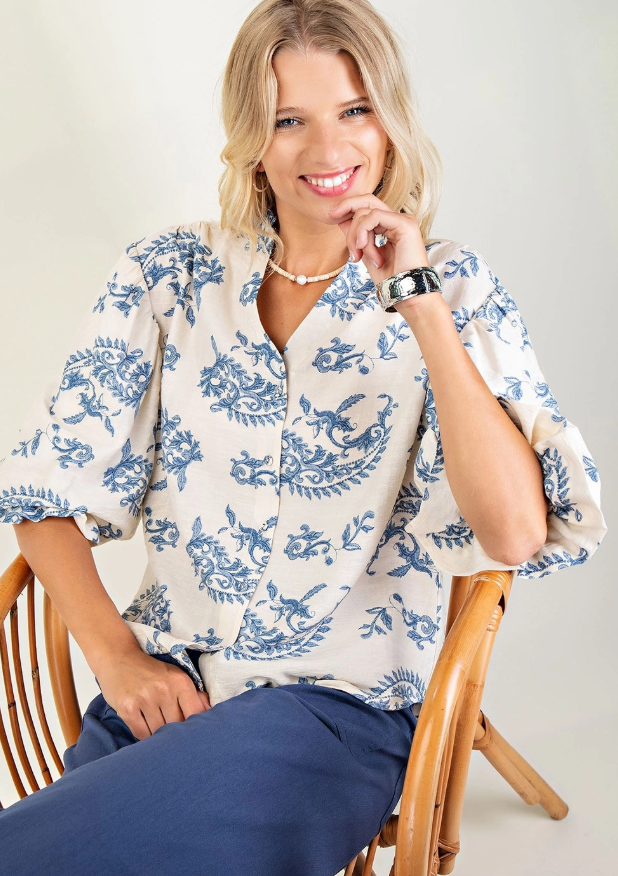 Curvy Blue Print Top