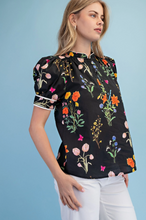 Load image into Gallery viewer, Black Floral Puff Sleeve Top
