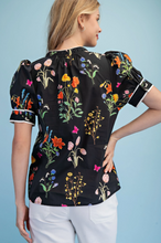 Load image into Gallery viewer, Black Floral Puff Sleeve Top

