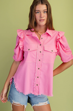 Load image into Gallery viewer, Ruffle Sleeve Button Down
