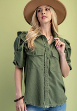 Load image into Gallery viewer, Ruffle Sleeve Button Down
