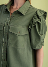 Load image into Gallery viewer, Ruffle Sleeve Button Down
