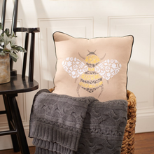 Load image into Gallery viewer, Floral Bee Embroidered Pillow
