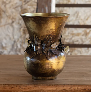 Jeweled Garland Antiqued Gold Vase