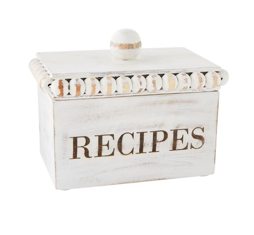 White Beaded Recipe Box