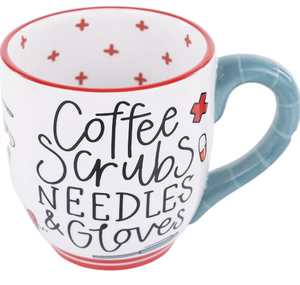 Coffee Scrubs Needles Gloves Mug