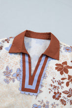Load image into Gallery viewer, White Floral Print Colorblock Blouse
