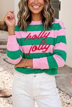 Load image into Gallery viewer, Holly Jolly Embroidered Stripe Sweatshirt
