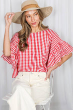 Load image into Gallery viewer, Gingham Ruffle Sleeve Top
