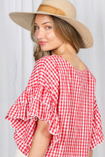 Load image into Gallery viewer, Gingham Ruffle Sleeve Top
