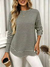 Load image into Gallery viewer, Waffle Knit Striped Long Sleeve Top
