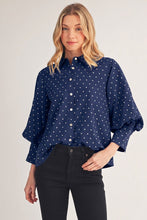 Load image into Gallery viewer, Navy Polka Dot Blouse
