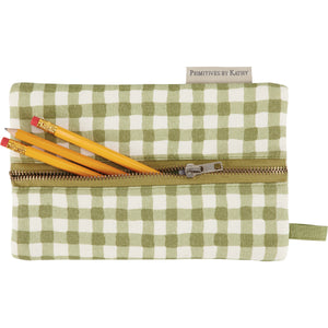 Green Gingham Pencil Pouch