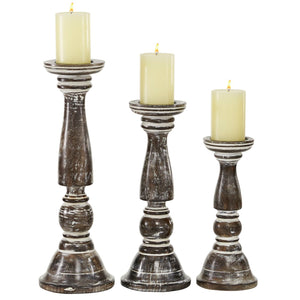 Distressed Wooden Candlestick-Brown