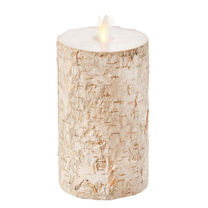 Moving Flame Birch Wrapped Pillar Candle