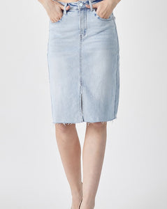 High Rise Denim Pencil Skirt With Front Slit