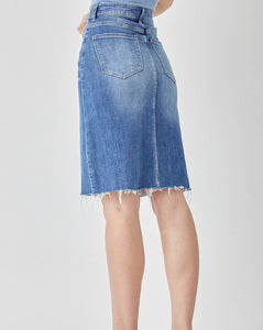 High Rise Denim Pencil Skirt With Front Slit