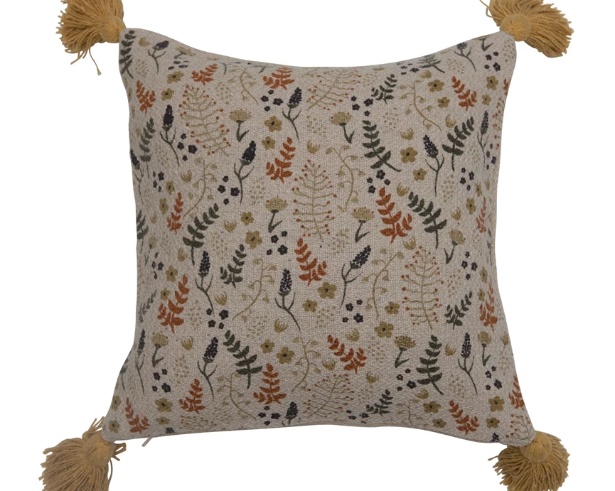 Floral Print Pillow With Tassels