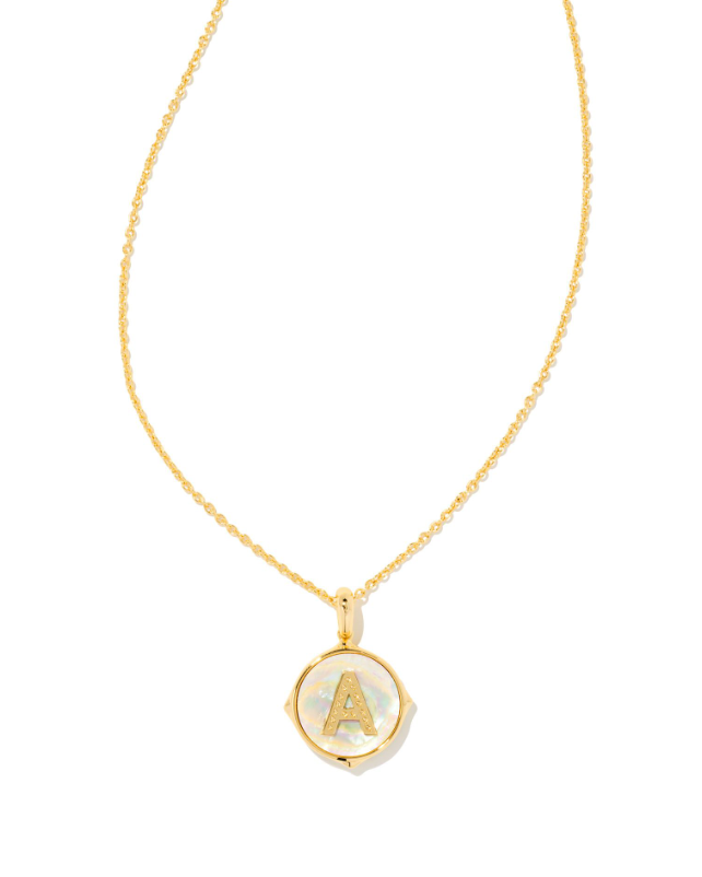 Kendra Scott Gold Letter Disc Pendant In Iridescent Abalone