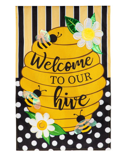 Welcome To Our Hive Burlap House Flag